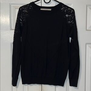 41 Hawthorn Black Crew Neck Sweater with Lace Detail